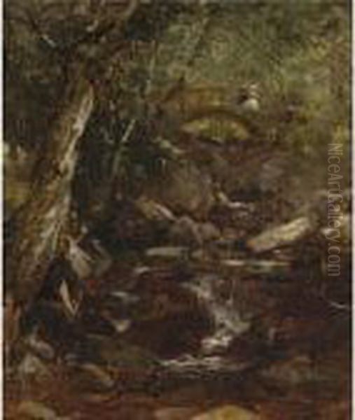 Across The Bridge (bash Bish Falls) Oil Painting by John Frederick Kensett