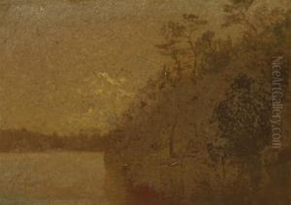 A River Landscape Oil Painting by John Frederick Kensett