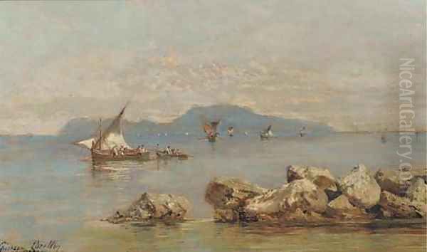 Fishing boats off Capri Oil Painting by Giuseppe Carelli