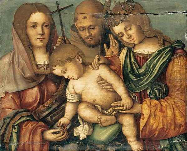 The Christ Child between Sts Catherine, Francis and Elizabeth of Hungary Oil Painting by Francesco Da Cotignola (see Zaganelli, Francesco di Bosio)