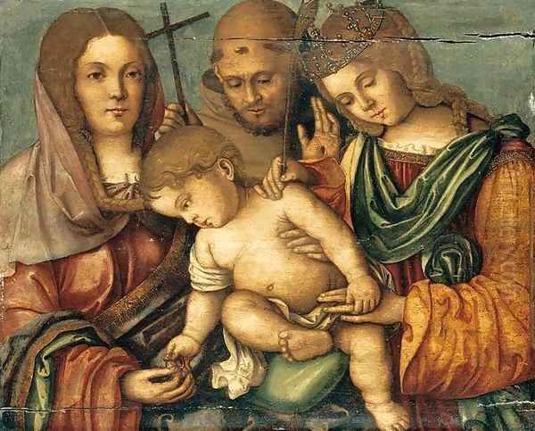 The Christ Child between Sts Catherine, Francis and Elizabeth of Hungary 2 Oil Painting by Francesco Da Cotignola (see Zaganelli, Francesco di Bosio)