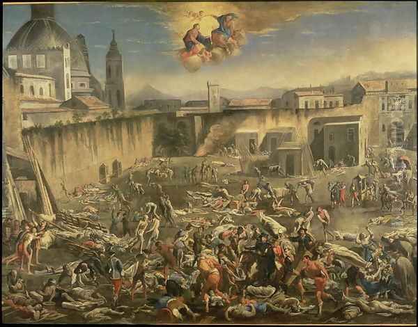 The Marketplace in Naples During the Plague of 1656 (2) Oil Painting by Carlo Coppola