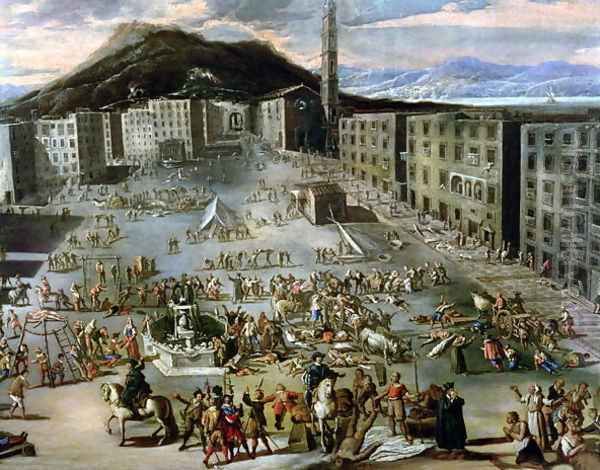 The Marketplace in Naples During the Plague of 1656 Oil Painting by Carlo Coppola