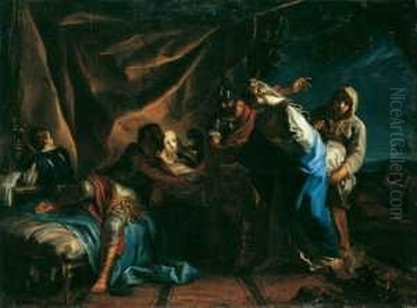 Zugeschrieben Judith Wird Dem 
Feldherrn Holofernes Prasentiert. Ol Auf Leinwand . H 72; B 97 Cm Oil Painting by Anton Kern