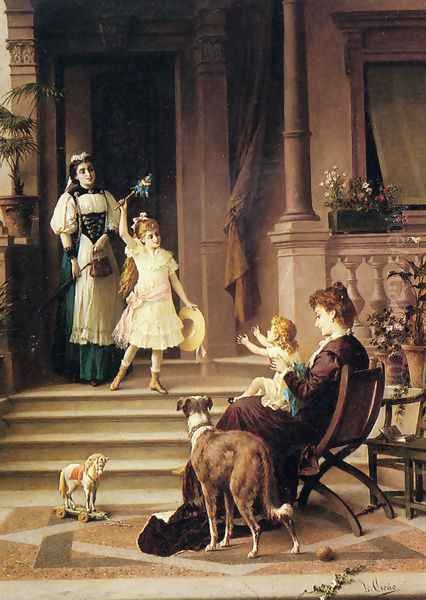 Sister's Homecoming Oil Painting by Luigi Crosio