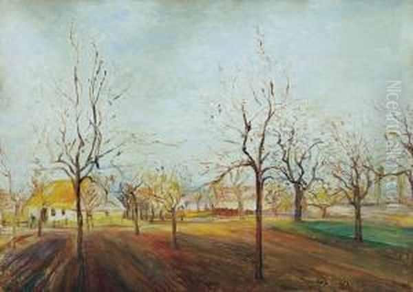 Early Spring In The Gardens Oil Painting by Josef Karoly Kernstok