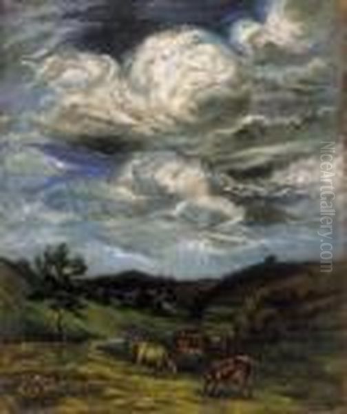 Under The Swirling Clouds Oil Painting by Josef Karoly Kernstok