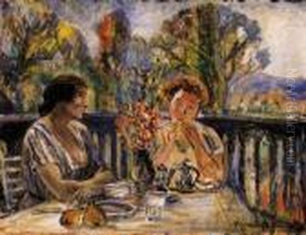 Tea At The Terrace Oil Painting by Josef Karoly Kernstok