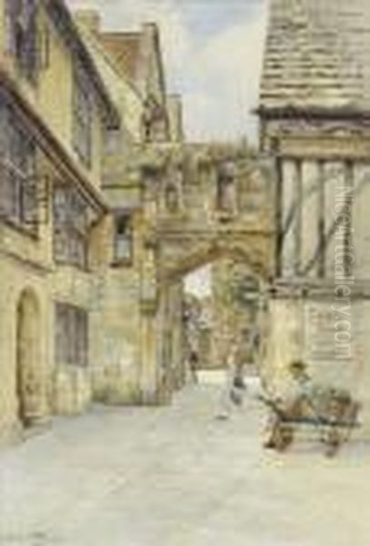 Fritz Althaus The Cathedralclose, With Figures Oil Painting by Frederick B. Kerr