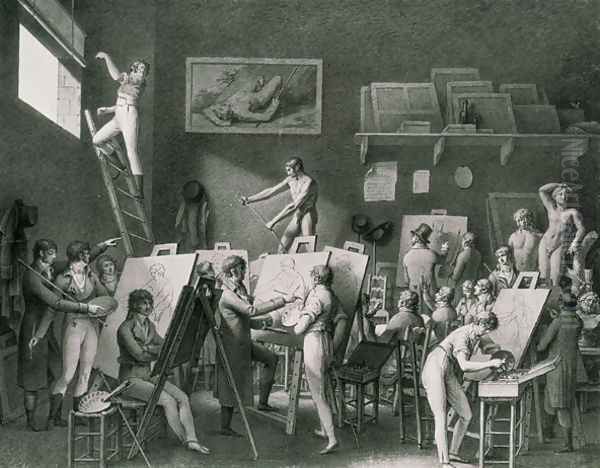 The Studio of Jacques Louis David (1748-1825) Oil Painting by Jean Henri Cless