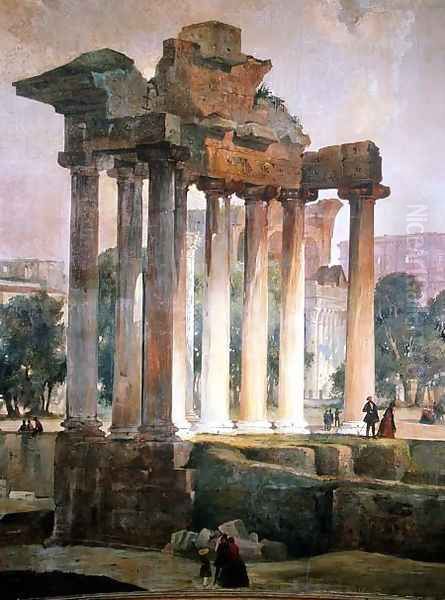 The Ruined Temple of Saturn in The Roman Forum Oil Painting by T. Caffi