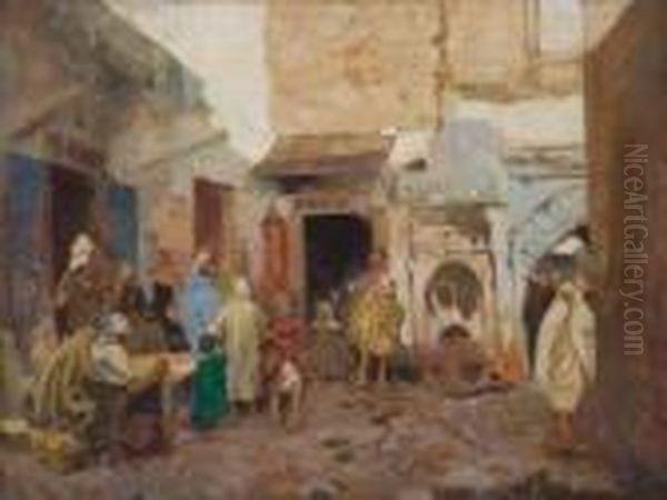 North African Street Scene Oil Painting by James Kerr-Lawson