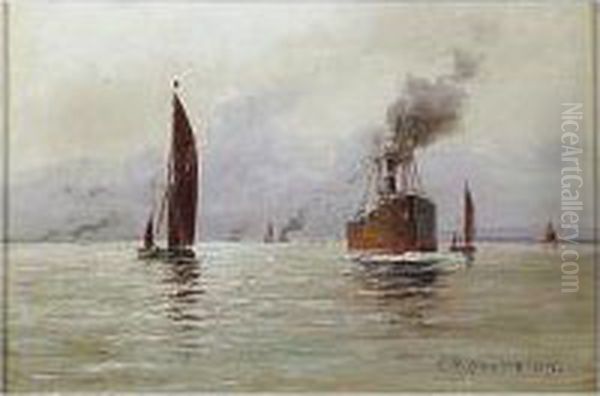 Canal Scene; Majorca Bay, Two, 
One Signed And Dated L.l.: James Kerr Lawson, One Oil On Panel; The 
Other Oil On Canvas Laid Down, One 14 By 24 Cm.; 5i By 9iin.; The Other 
16.5 By 24 Cm.; 6i By 9iin.; Together With A Study Of A Steam Ship By 
E.t. A Oil Painting by James Kerr-Lawson