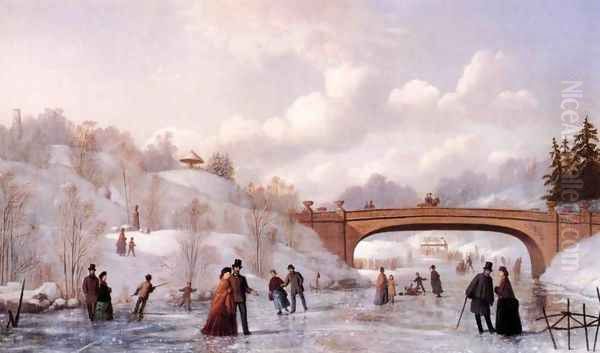 Skating in Central Park Oil Painting by Johann Mongels Culverhouse