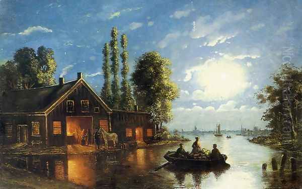 The Forge by Moonlight Oil Painting by Johann Mongels Culverhouse