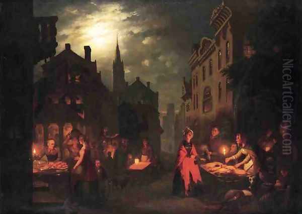 Night Market Oil Painting by Johann Mongels Culverhouse