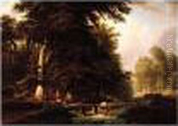 Friedrich , Wooded Landscape, 
Signed And Dated 1846, Oil On Canvas, 63.5 X 88 Cm.; 25 X 34 1/2 In Oil Painting by August Kessler