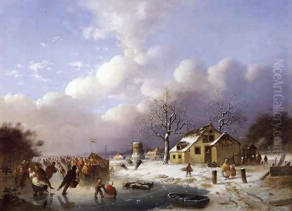 Skating Scene in Holland Oil Painting by Johann Mongels Culverhouse