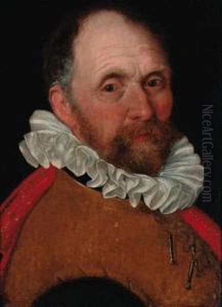 Portrait Of An Elderly Man, Bust-length, In A Jerkin And A Redcloak Oil Painting by Cornelis Ketel