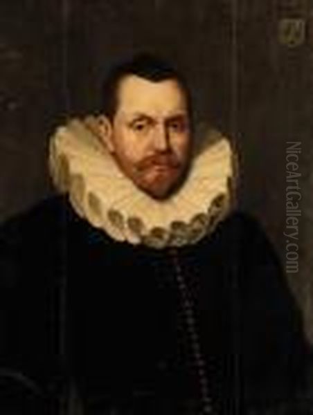 Portrait Of A Gentleman, Half-length, In A Black Coat Andruff Oil Painting by Cornelis Ketel