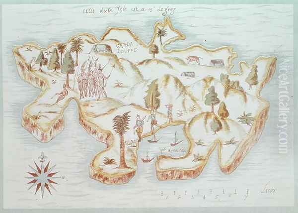 Map of the island of Martinique, 1599 Oil Painting by Samuel de Champlain