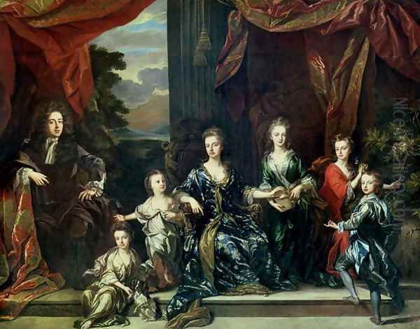 John Churchill (1650-1722) 1st Duke of Marlborough and Sarah (1660-1744) Duchess of Marlborough with their children Oil Painting by Johann Closterman