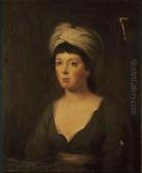 Portrait Of Lady Helena Rawdon, 
Daughter Of The 1st Earl Of Moira(1744-1792), Bust-length, In A Green 
Dress And Turban Oil Painting by Tilly Kettle