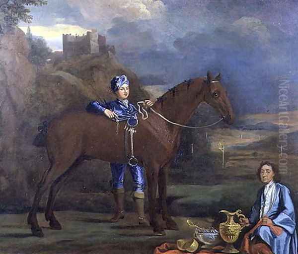 Portrait of a Racehorse and Jockey, c.1690 Oil Painting by Johann Closterman