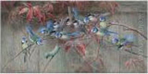 Blue Tits Oil Painting by Johan Gerard Keulemans