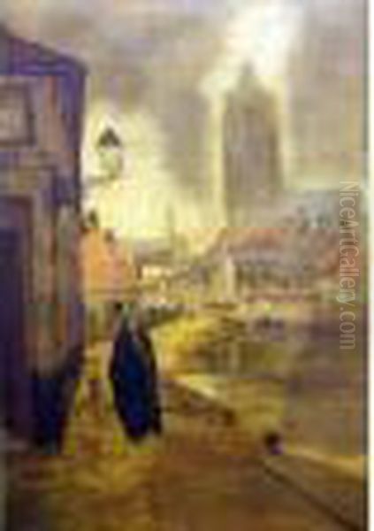 Figure In A Street. Oil Painting by Vital Keuller