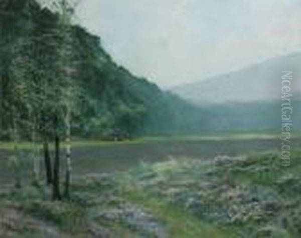 Hilly Landscape Near The Water Oil Painting by Vital Keuller