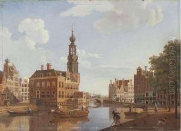 The Singel, Amsterdam, With The Munttorren Oil Painting by Hendrik Keun