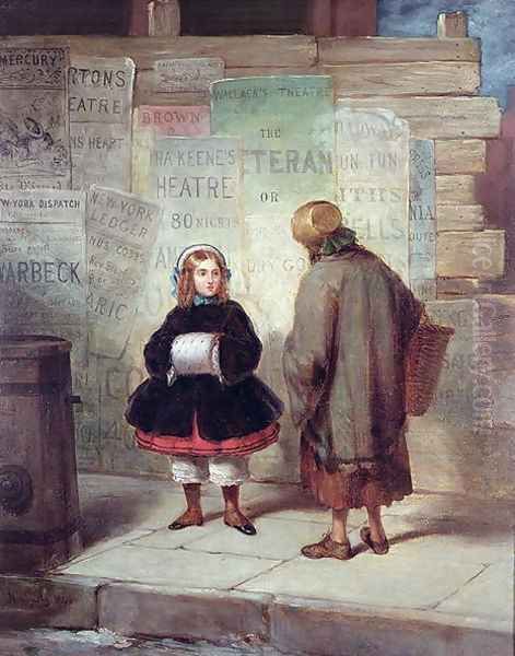 Sidewalks of New York or `Rich Girl, Poor Girl' Oil Painting by James Harvey Cafferty