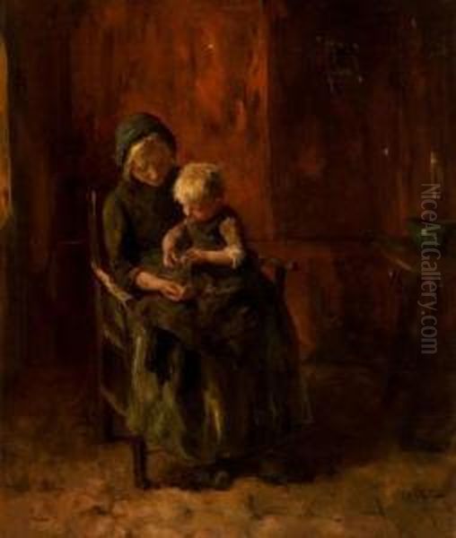 Woman And Child Oil Painting by Jacob Simon Hendrik Kever