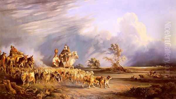 Goat Herders In A Neapolitan Landscape Oil Painting by Consalvo Carelli