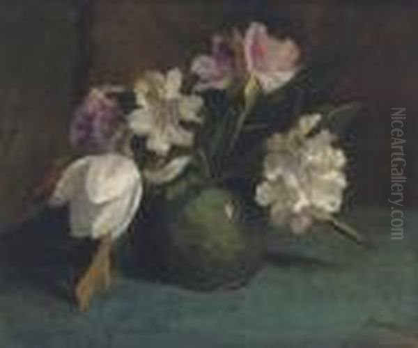 Pink And White Rhododendrons Oil Painting by Jacob Simon Hendrik Kever