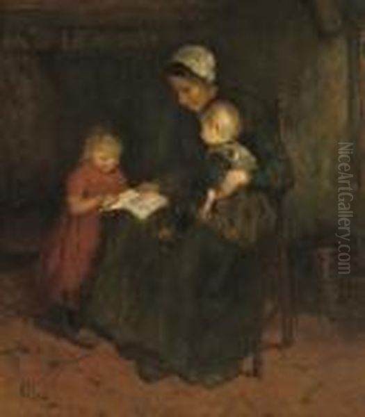 A Bedtime Story Oil Painting by Jacob Simon Hendrik Kever