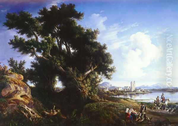 Landscape Near Naples With The Isle Of Capri In The Distance Oil Painting by Consalvo Carelli