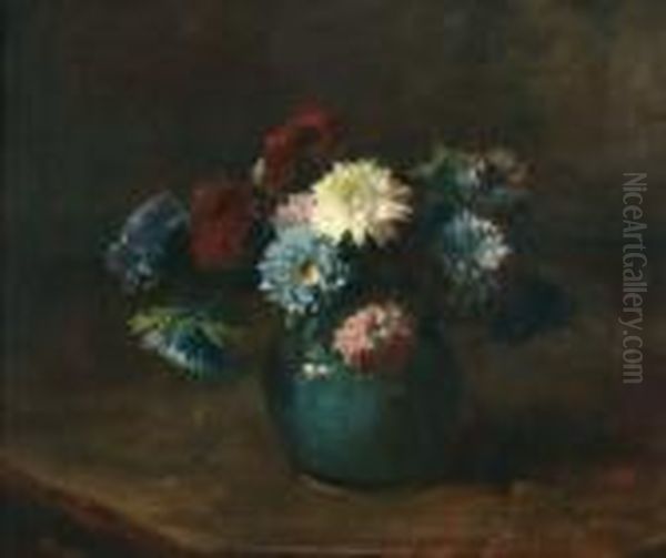 Bloemen In Gemberpot Oil Painting by Jacob Simon Hendrik Kever