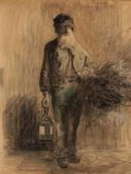 An Old Man With Hay Under His Arm Oil Painting by Jacob Simon Hendrik Kever