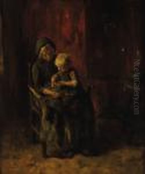 Mother And Child Oil Painting by Jacob Simon Hendrik Kever