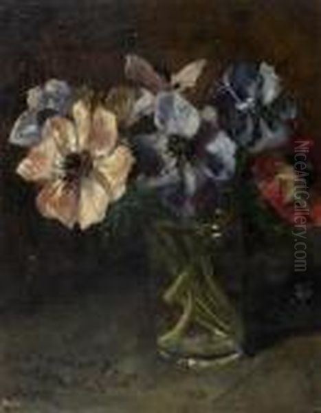 Stillleben Mit Anemonen. Oil Painting by Jacob Simon Hendrik Kever