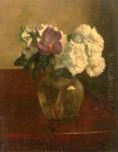 Purple And White Flowers Oil Painting by Jacob Simon Hendrik Kever