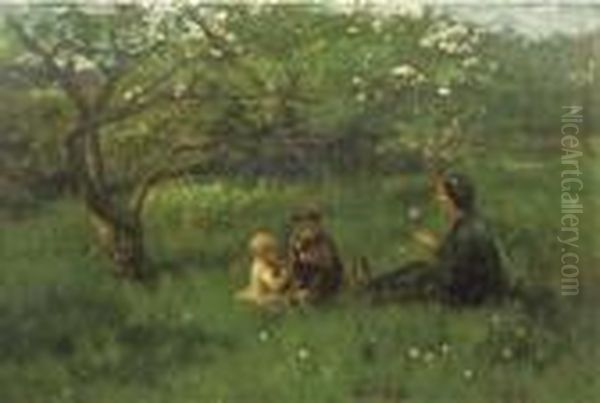 In The Orchard: Blowing Dandelions Oil Painting by Jacob Simon Hendrik Kever