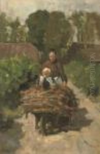 In The Wheelbarrow Oil Painting by Jacob Simon Hendrik Kever