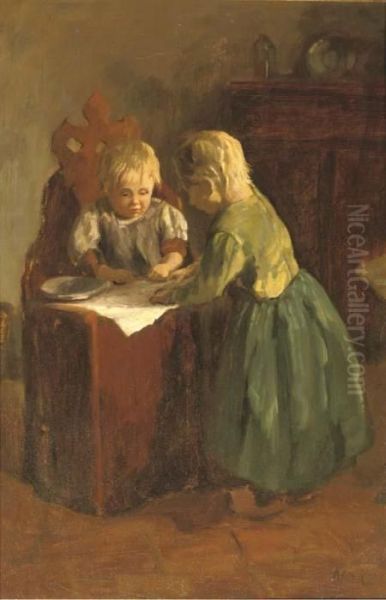 Little Sisters Oil Painting by Jacob Simon Hendrik Kever