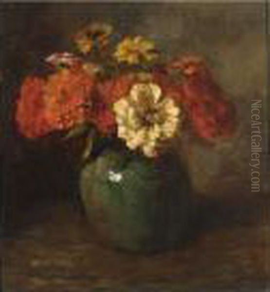 A Flower Still Life Oil Painting by Jacob Simon Hendrik Kever