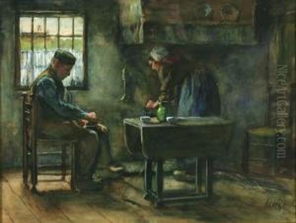 Man And Woman In A Kitchen Oil Painting by Jacob Simon Hendrik Kever