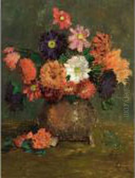 A Still Life With Chrysanthemum Oil Painting by Jacob Simon Hendrik Kever