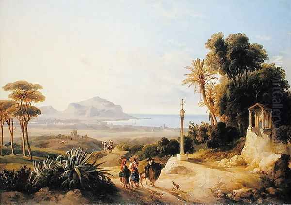 View of Palermo, 1840 Oil Painting by Consalvo Carelli